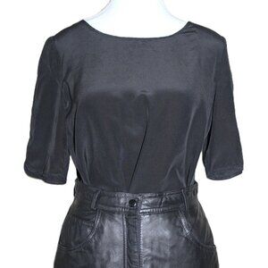 BANANA REPUBLIC 100% Silk Half-Sleeve Blouse in Black - Size S